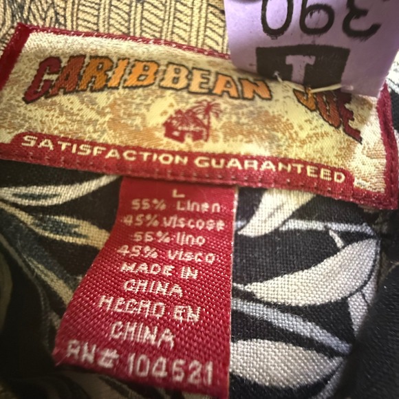 Caribbean Joe Mens Large Linen Blend Island Print Vacation Hawaiian Shirt‎ - Picture 3 of 3